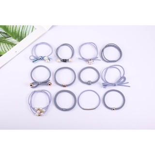 Hộp 12 dây cột tóc Hàn Quốc đẹp, trẻ trung (Xanh nhạt)