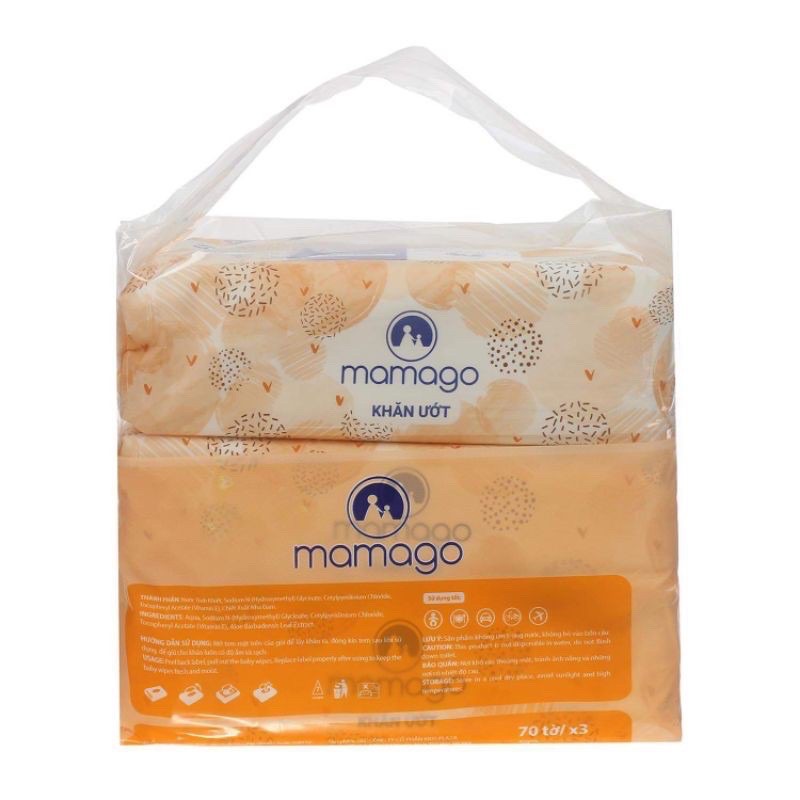 Bộ 3 gói khăn ướt tinh khiết Mamago (70 tờx3)