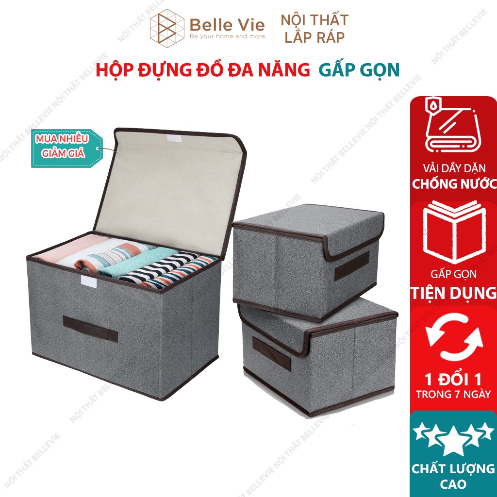 Hộp Đựng Quần Áo - Túi Đựng Quần Áo Có Nắp Gấp Gọn Vải Không Dệt Chống Nước Dày Dặn