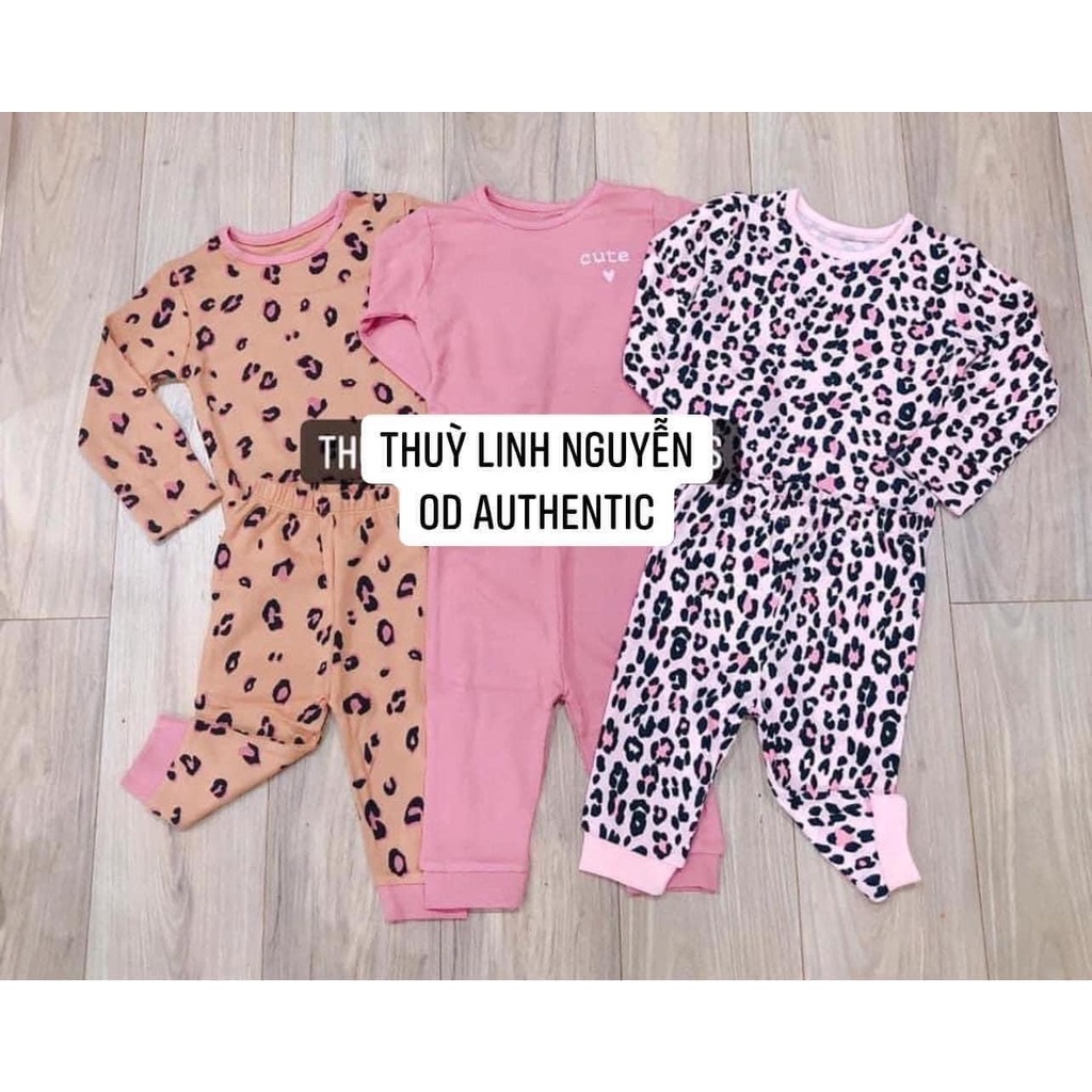 Set 3 bộ cotton họa tiết da báo hồng bé gái George