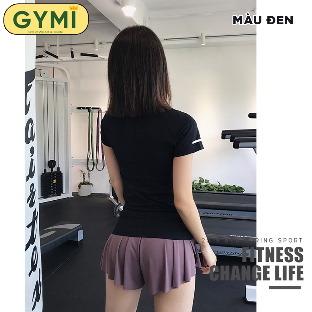 Áo tập gym yoga nữ GYMI AC09 Authentic dáng ngắn cộc tay thể thao chất dệt mịn mát co giãn thấm mồ hôi