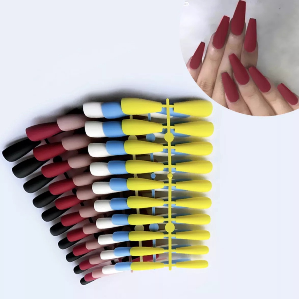 [Hàng mới về] Set 24 móng tay bằng acrylic màu trơn siêu dài làm đẹp dành cho nữ