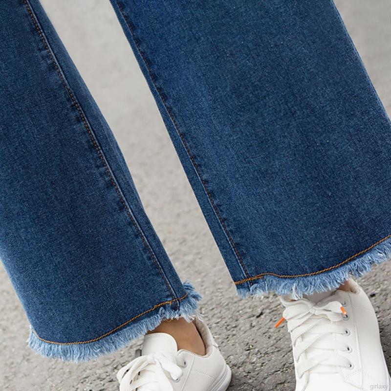 Quần jean ống suông lưng cao phong cách Retro Hàn Quốc trẻ trung