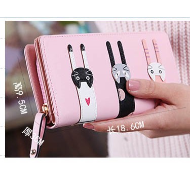 Ví ngang dài phối màu 3 con mèo dẽ thương KH54 Shalla