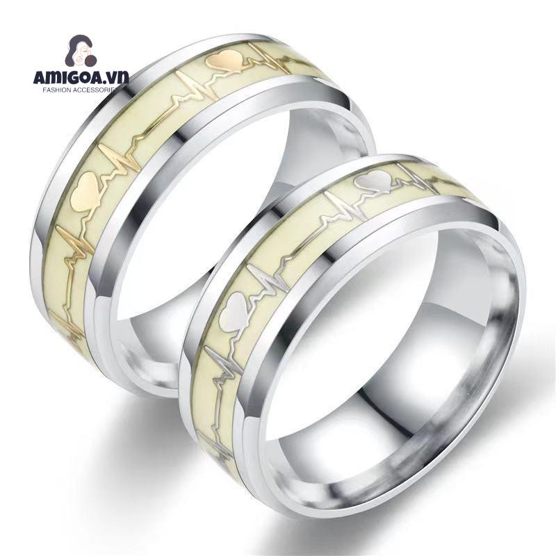 ✨✨Nhẫn Thép Titan Phát Sáng Trong Đêm Hình Nhịp Tim Dành Cho Cặp Đôi