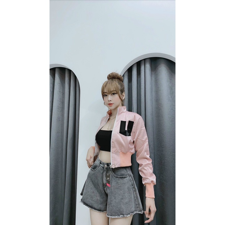 [43-55kg] Áo Khoác Kiểu Nữ Form Ngắn Cá Tính. Áo Khoác BomBer Nữ Ko Nón Vải Đẹp Có 1 Túi Trong [PU]