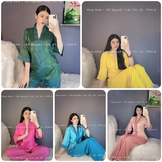 Set pháp phục phật tử gấm lụa ba nút dành cho nữ