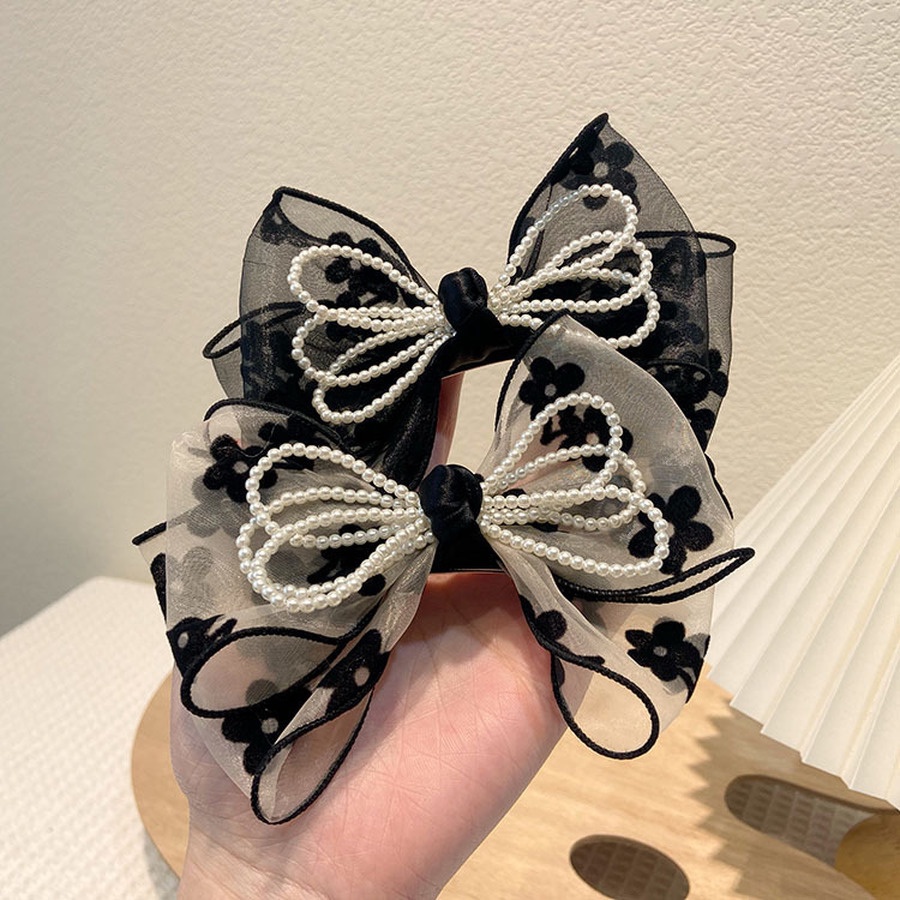 Kẹp Tóc Hình Nơ Đính Ngọc Trai Dễ Thương Cho Nữ