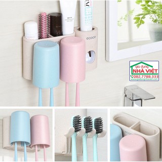 Giá để bàn chải, kem đánh răng 2 cốc Ecoco tiện lợi