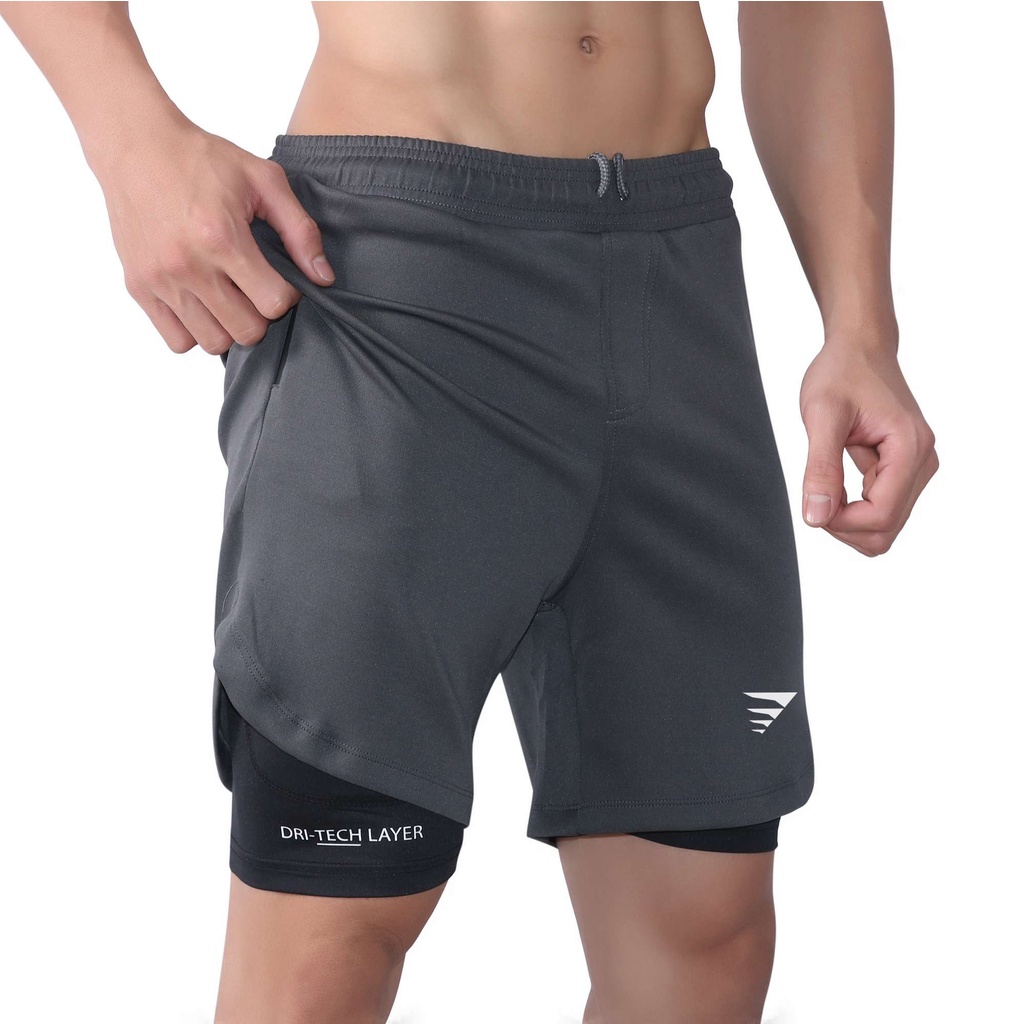 Quần đùi tập gym nam Dri-Tech Layer chất thun thể thao 2 lớp