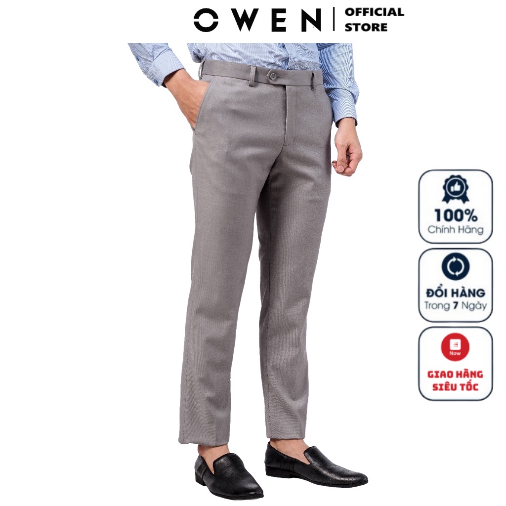 Quần Âu Nam Quần Tây Công Sở Cao Cấp Owen QS23451 Dáng Slim Fit Ống Côn Màu Xám Sáng Chất Vải Polyester Đứng Dáng