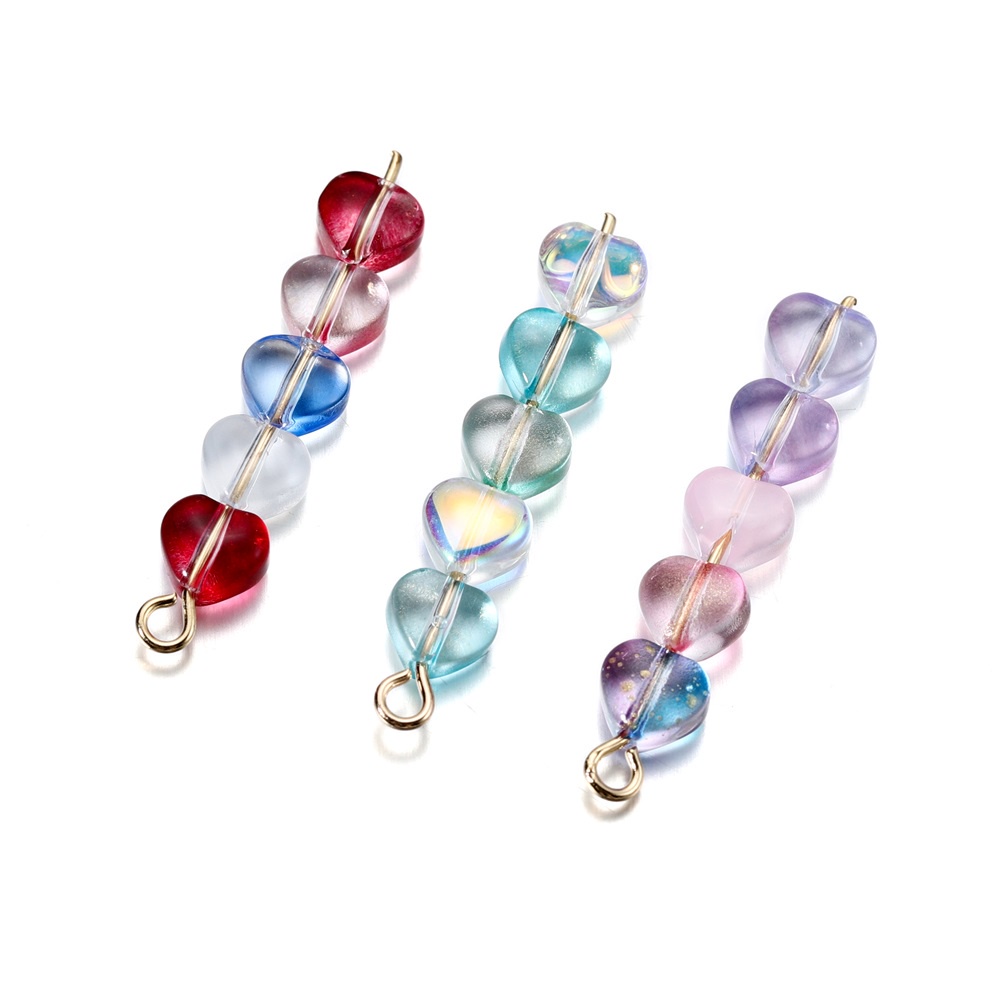 Bộ 20/50 Hạt Làm Vòng Tay Mặt Kính Trái Tim Nhiều Màu Sắc diy