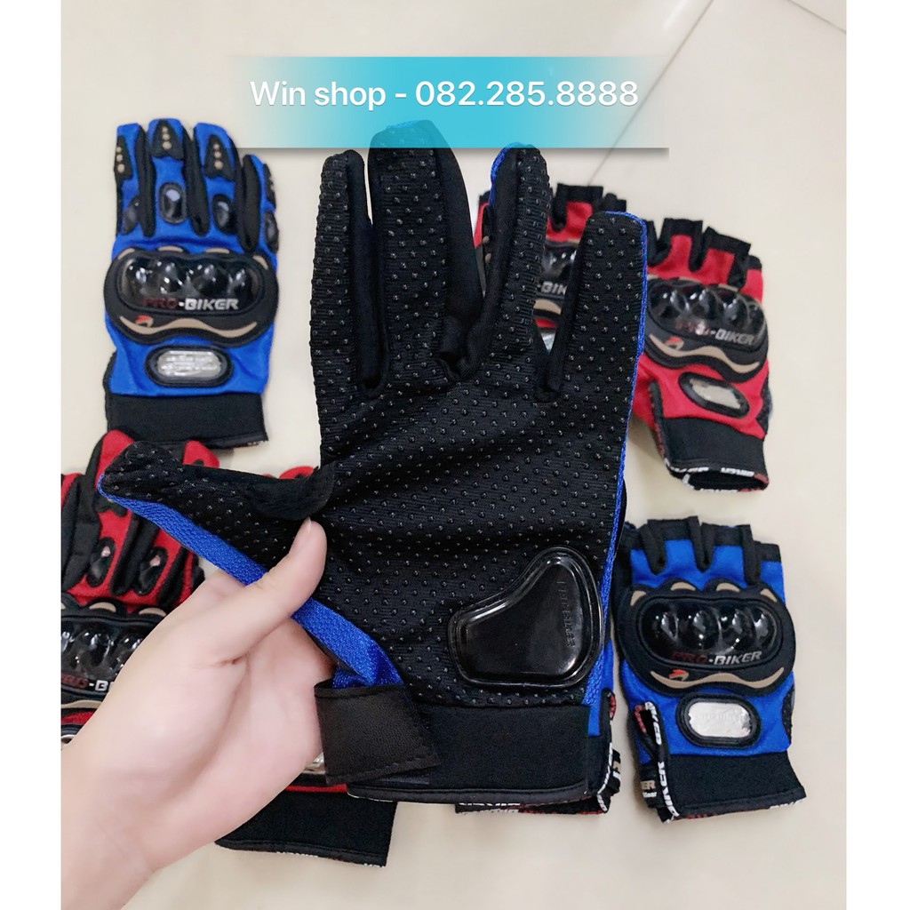 Găng Tay Phượt, Găng Tay Xe Máy Pro-Biker - Ngắn/Dài Ngón - Có Gù Bảo Vệ - Có Đệm Nhựa Bảo Vệ Lòng Bàn Tay