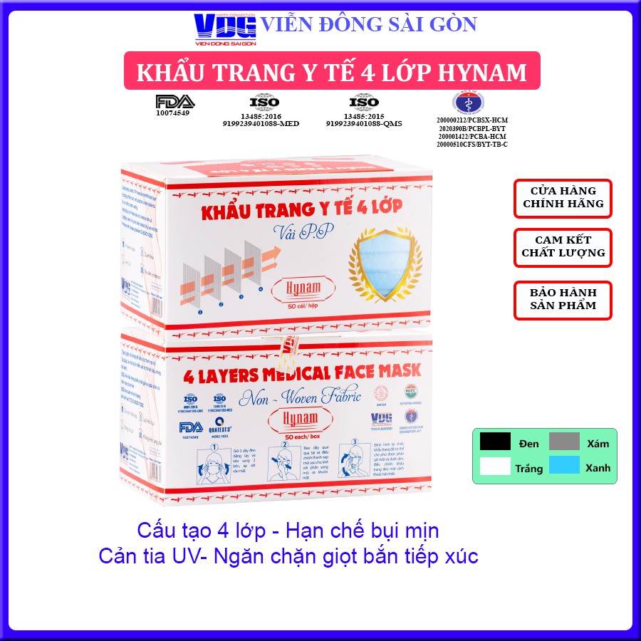 Khẩu trang y tế 4 lớp Hynam ngăn giọt bắn, chống bụi, chống tia uv (Hộp 50 chiếc) - Viễn Đông Sài Gòn