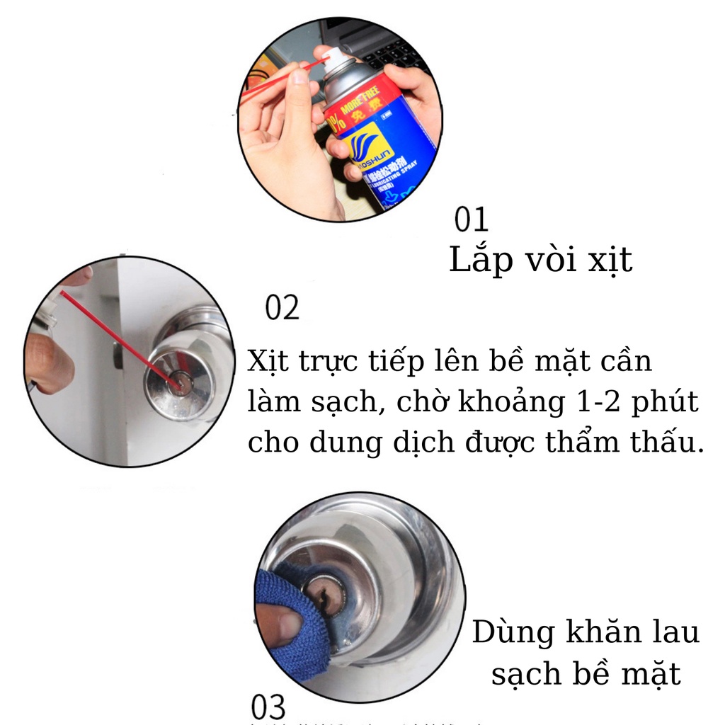 Bình xịt tẩy rửa rỉ sét trên kim loại 450ml Haoshun (ngẫu nhiên)