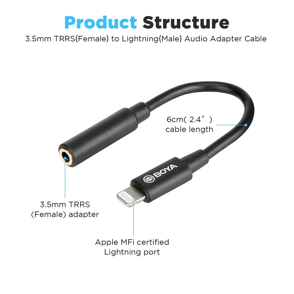 BOYA BY-K3 cáp chuyển đổi Lingtning sang cổng 3.5mm TRRS