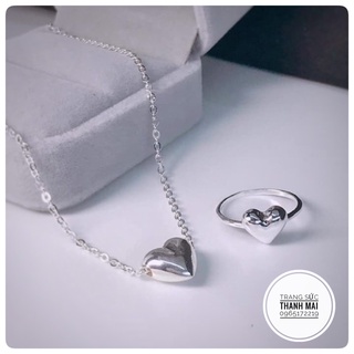 Bộ tim phồng bạc ta (dây chuyền + nhẫn)