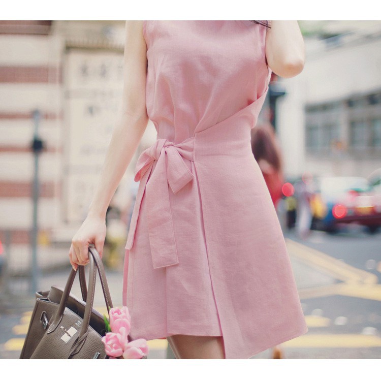 Đầm Sát Nách Chất Cotton Phối Nơ Nữ Tính | BigBuy360 - bigbuy360.vn