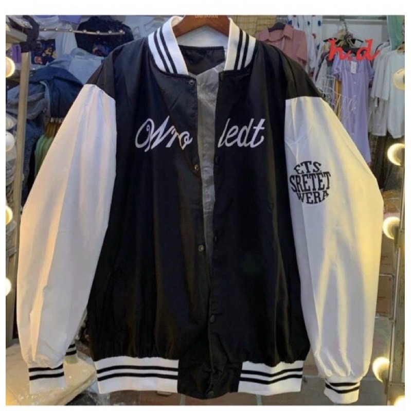 áo gió nhẹ bomber 1 lớp đen phối tay trắng, áo khoác dù bomber 1 lớp
