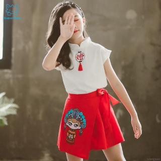 Set áo thun ngắn tay + chân váy thời trang cho bé gái