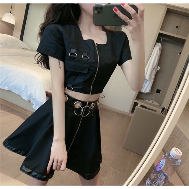 Set Áo Croptop Váy Ulzzang Cá Tính