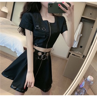Set Áo Croptop Váy Ulzzang Cá Tính