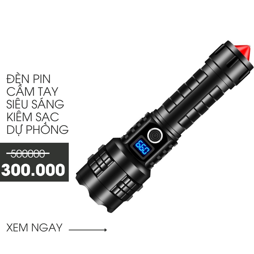 Đèn Pin Cầm Tay, Đèn Pin Siêu Sáng XHP70 Kiêm Sạc Dự Phòng Cho Điện Thoại