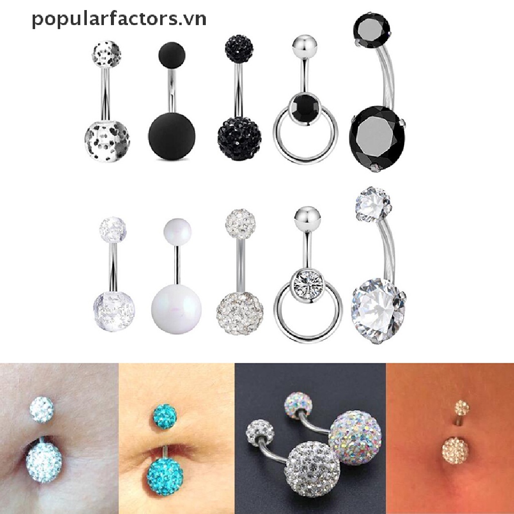Set 5 Khuyên Rốn Đính Đá Lấp Lánh Thời Trang Cho Nữ