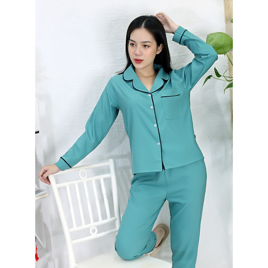 Bộ đồ bộ Pijama màu XANH tay dài quần dài siêu lụa - Thoải Mái Nhẹ Nhàng