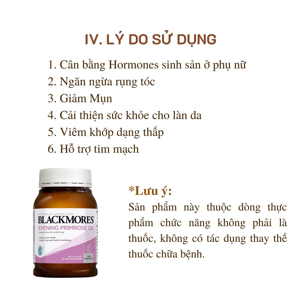 (Hàng chính hãng) Tinh dầu hoa Anh Thảo Blackmores Evening Primrose Oil Úc