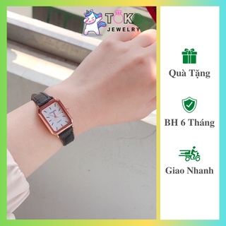 Đồng hồ thời trang nữ dây da Ulzzang mặt chữ nhật, giá rẻ Basic , kiểu dáng cổ điển thanh lịch