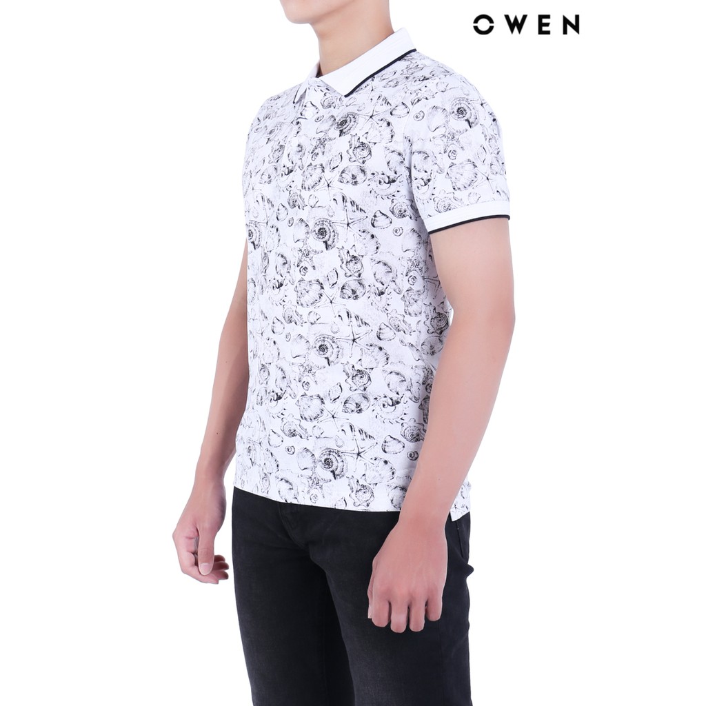 Áo polo ngắn tay Owen Cotton Bodyfit màu trắng họa tiết - APV20294 | BigBuy360 - bigbuy360.vn