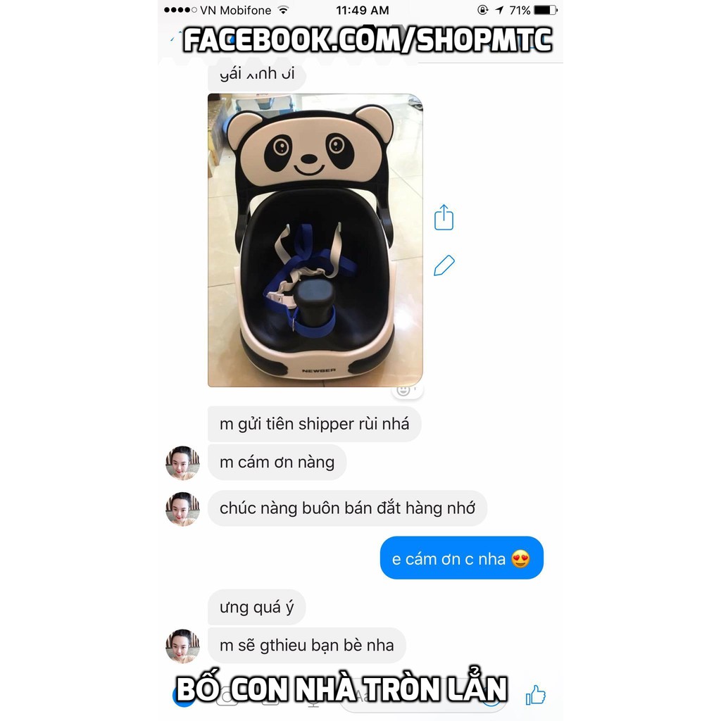 Ghế ăn dặm kiêm ghế chơi đồ chơi có bánh xe và dây kéo Newber Gấu Trúc cho bé trai và Gấu Hồng màu hường cho bé gái