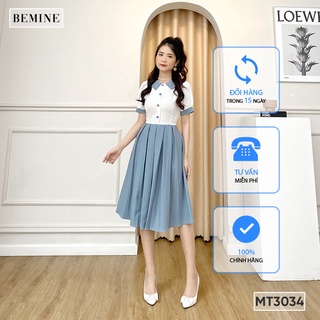 Đầm suông cổ thủy thủ phối 2 màu BEMINE MT3034XANH