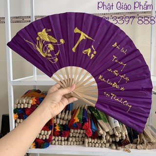 Quạt Tay vải lụa chữ Thư Pháp ( size trung nhiều màu)