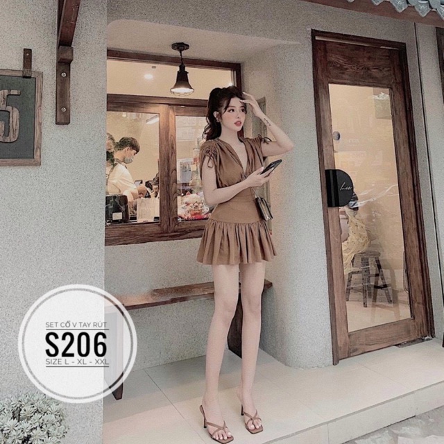 Bigsize Set cổ V tay rút S206