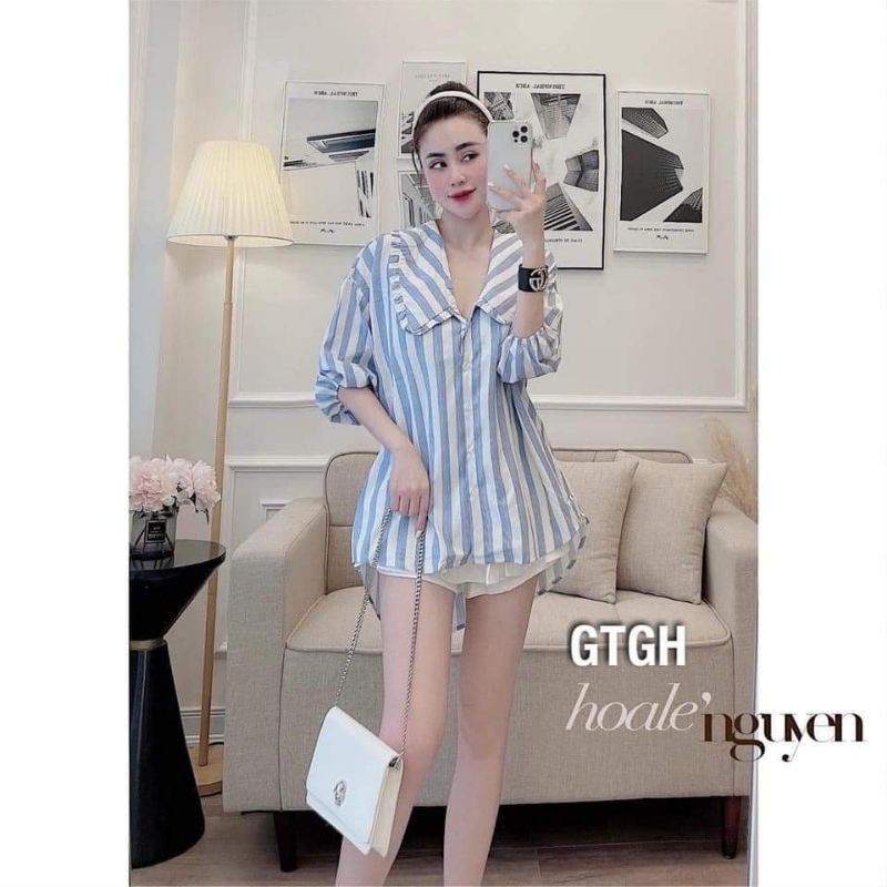 Áo sơ mi sọc cổ sen