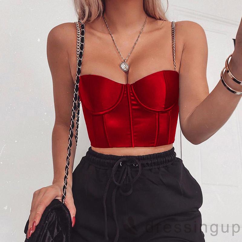 Áo Hai Dây Phối Dây Xích Màu Trơn Cá Tính Cho Nữ