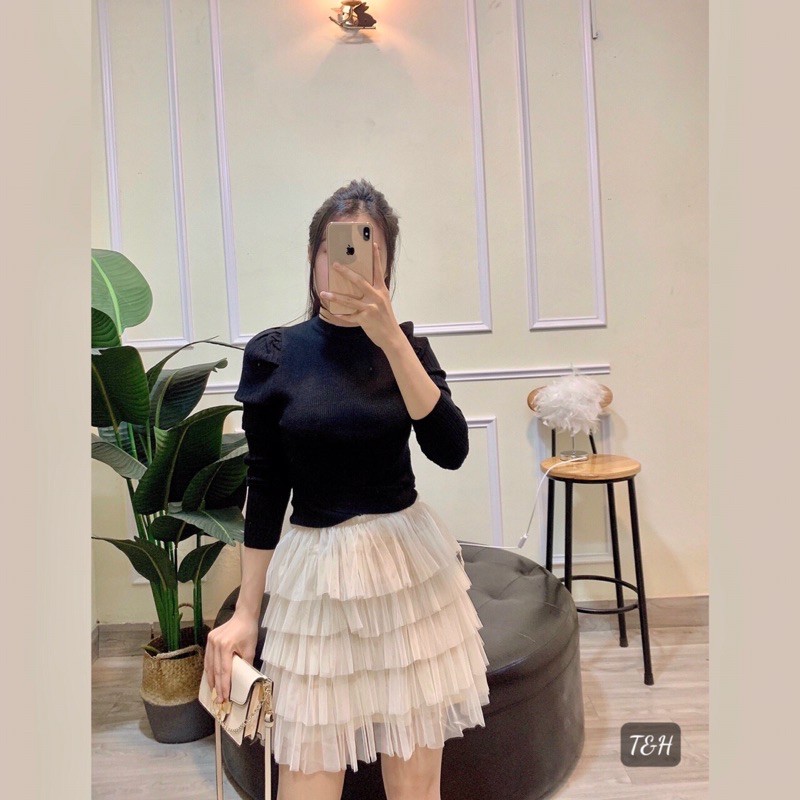 Chân váy 5 tầng cạp nhũ