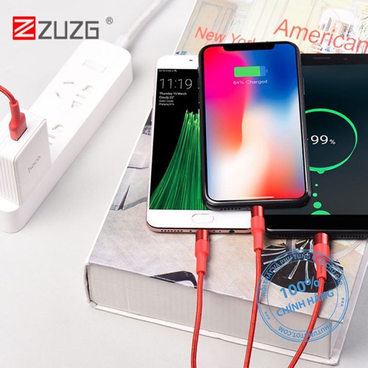 Dây cáp sạc nhanh 3 trong 1 chính hãng cổng Lightning Usb Type C và Mirco Usb tiện dụng khi sạc trên ô tô