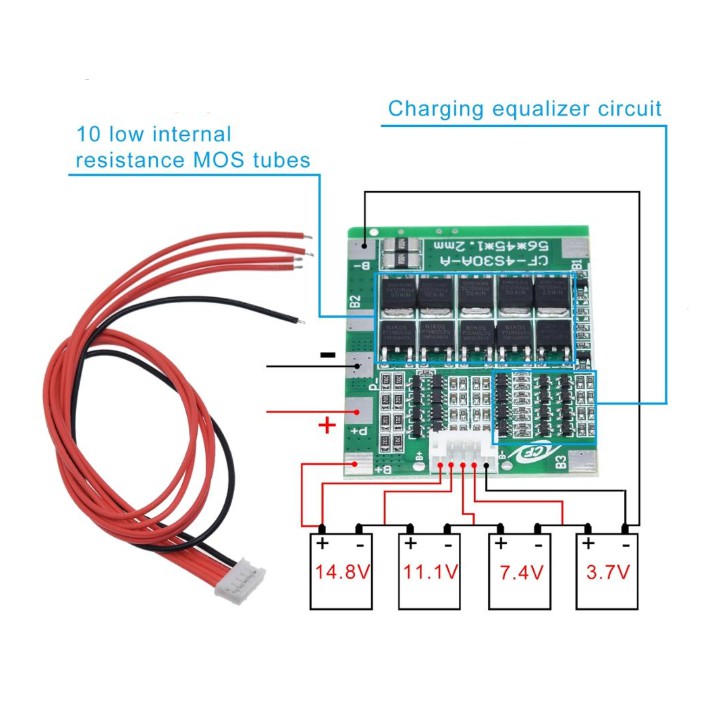 Bo Mạch Cân Bằng Pcb 4s 30a 14.8v Li-ion Lithium 18650 Bms Pcb 45x56mm