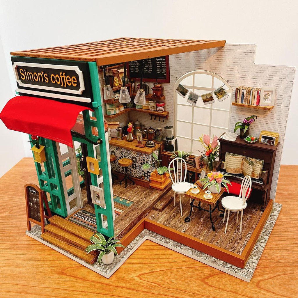 Mô Hình Gỗ 3D Lắp Ráp ROBOTIME DIY Dollhouse Nhà Tí Hon Simon's Coffee DG109 [chưa ráp]