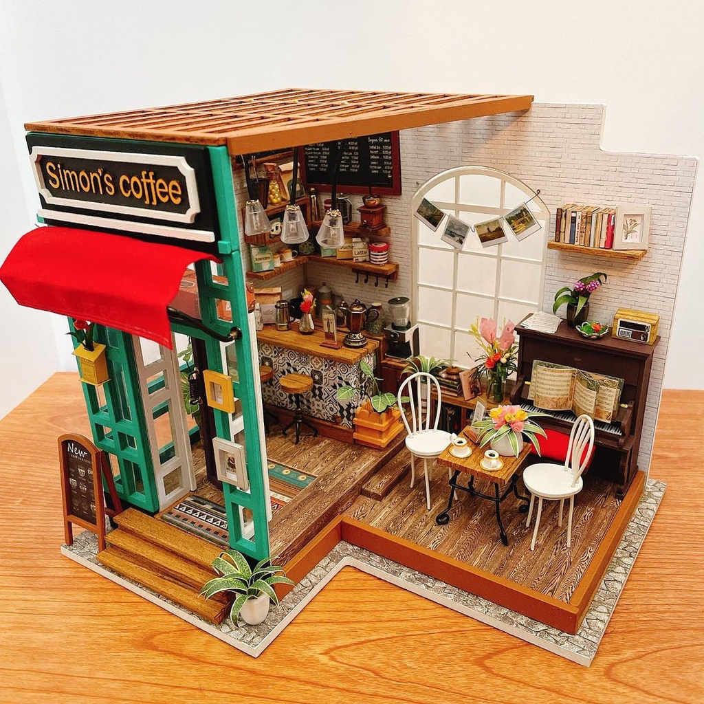 Mô Hình Gỗ 3D Lắp Ráp ROBOTIME DIY Dollhouse Nhà Tí Hon Simon's Coffee DG109