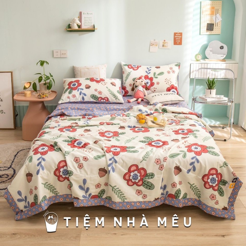 (Tặng kèm túi đựng ) Bộ Chăn Chần Ga Gối Cotton Living✨ m6/m8/2m✨Sét 4 Món Cotton 100% Hàn Hàng Loại 1 Chất Đẹp