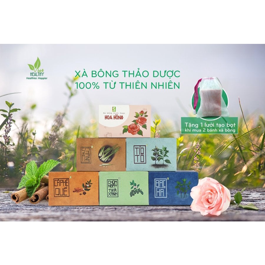 Xà phòng sinh dược 100% thiên nhiên - Xà bông thảo dược hương Bạc Hà; Cà phê Quế; Chùm ngây trà xanh; Hoa hồng; sả chanh