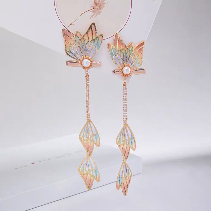 1 cánh bướm vải viền nhũ 40*25mm nguyên liệu làm trâm làm trang sức cổ trang cosplay cổ phục việt phục