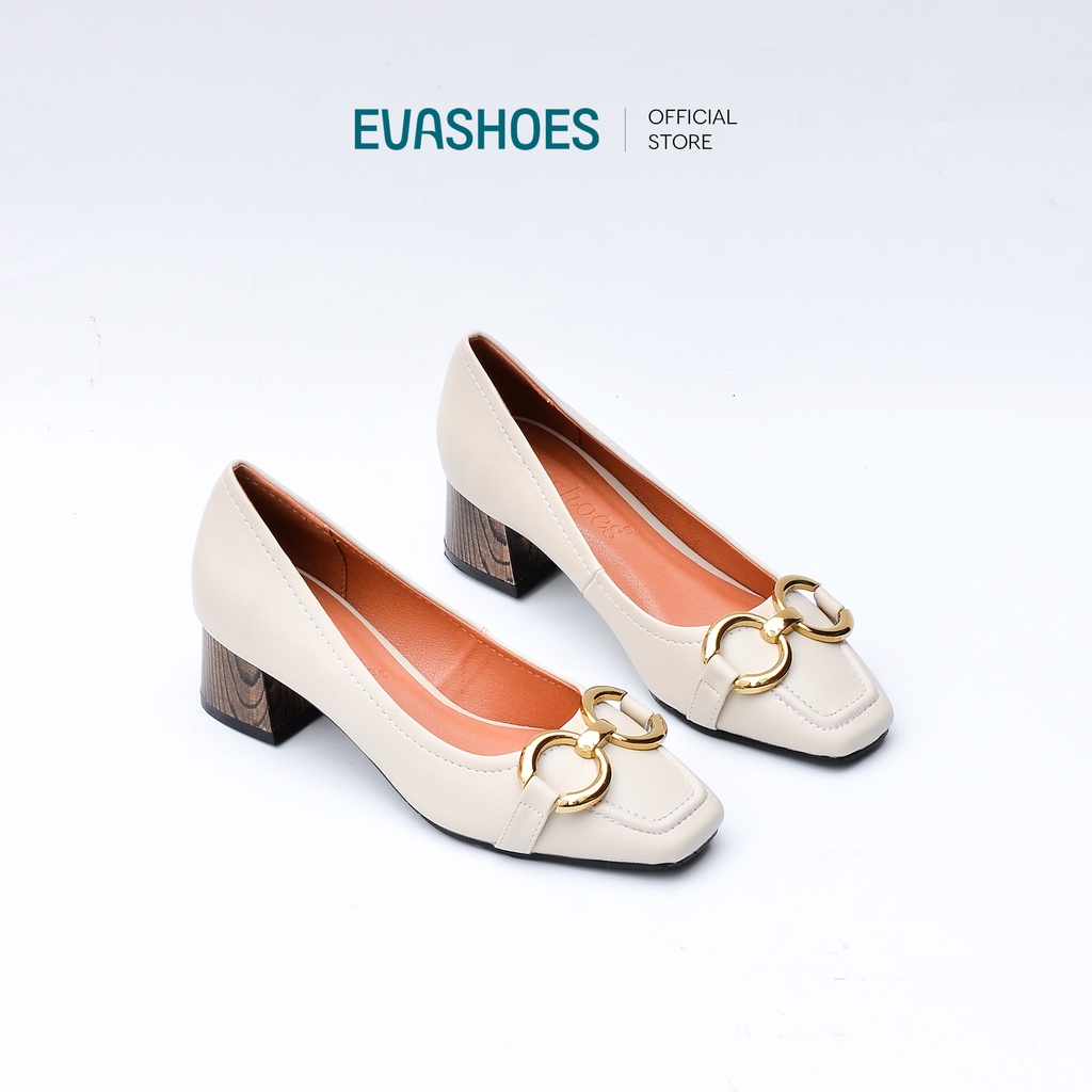 Giày Cao Gót Đế Vuông Phối Khóa 5cm Evashoes - EVA8317