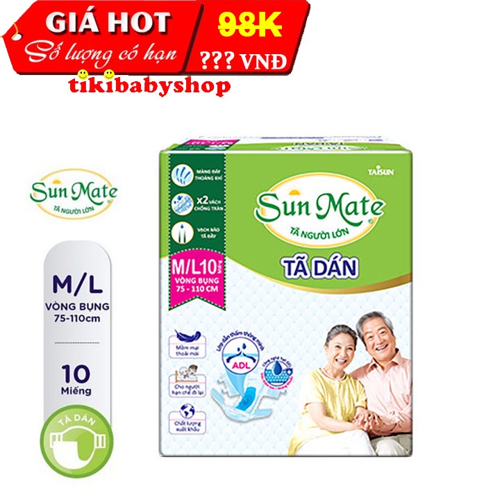 Tã Dán Người Lớn SunMate G2 Size M/L10 Miếng