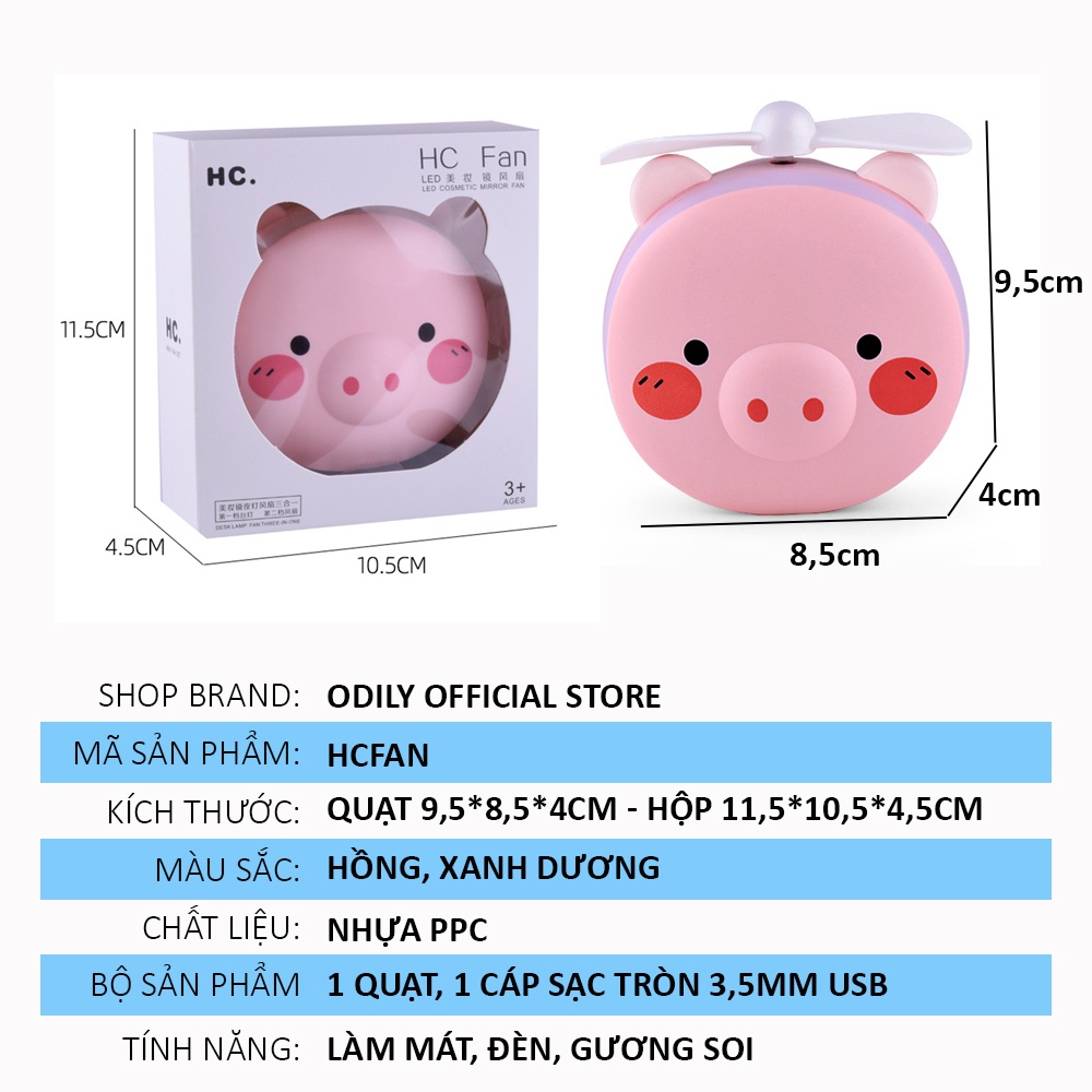 Quạt mini cầm tay sạc tích điện USB đèn led 3in1 tiện lợi cute siêu dễ thương giá rẻ HCFAN