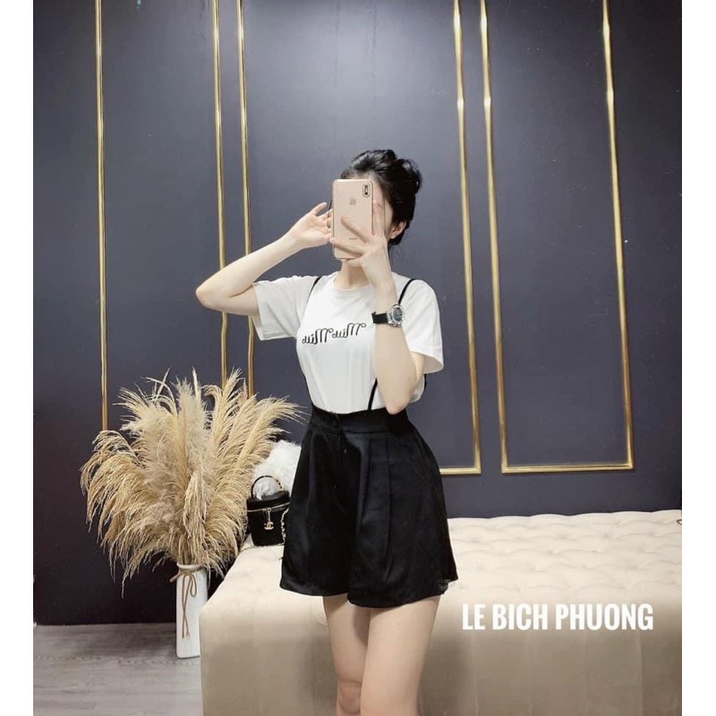 [Mã FAGREEN245 giảm 10% tối đa 30K đơn 99K] Set yếm quần short kèm áo phông thêu chữ | BigBuy360 - bigbuy360.vn